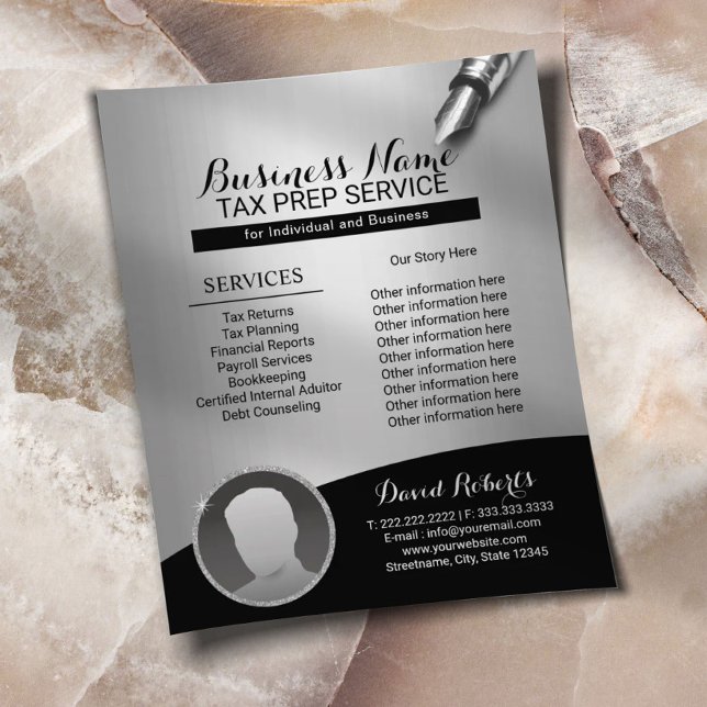 Tax Preparation Company Consulting Service Silver Flyer (Creator Uploaded)
