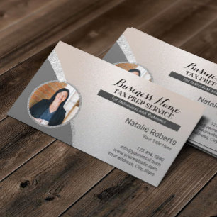 Tax Preparation Consulting Service Silver Photo Business Card