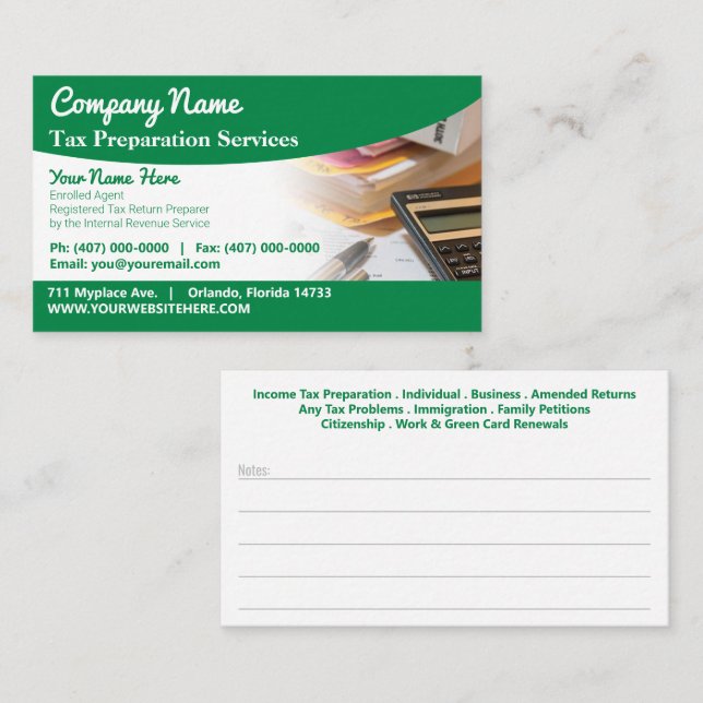 Tax Preparation (Preparer) Business Card (Front/Back)