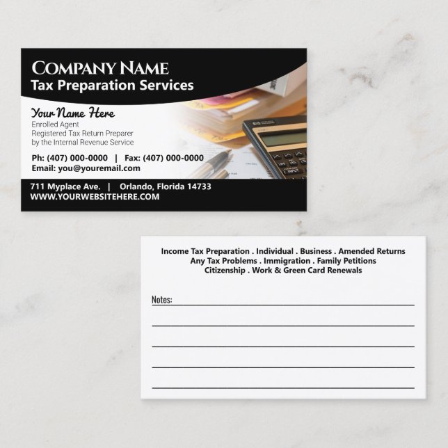 Tax Preparation (Preparer) Business Card (Front/Back)