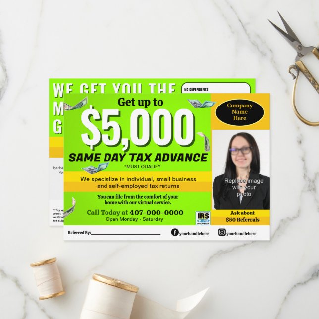 Tax Preparation Preparer Editable E-file Flyer Programme (Front/Back In Situ)