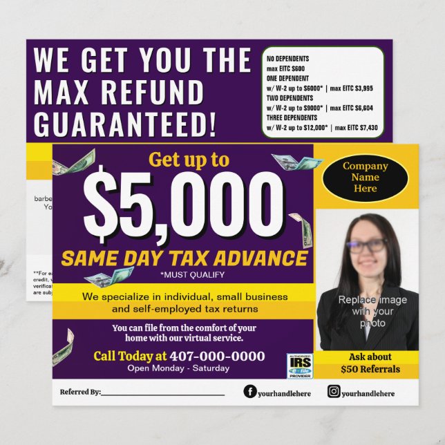 Tax Preparation Preparer Editable E-file Flyer Programme (Front/Back)
