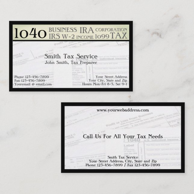 Tax Preparer Accountant Business Card (Front/Back)