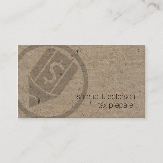 Tax Preparer Bold Icon Natural Paper Texture Business Card (Front)