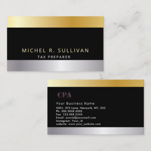 Tax Preparer Elegant Gold silver Black    Business Card