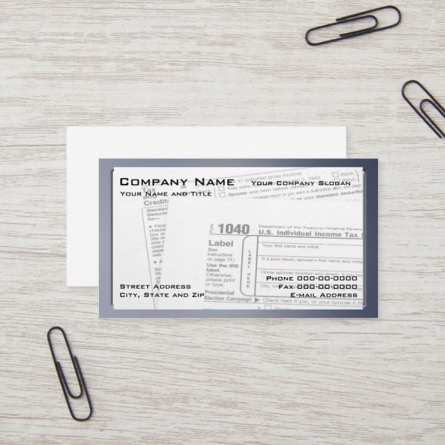 Tax Preparer Federal Tax Form Business Card (Front/Back In Situ)