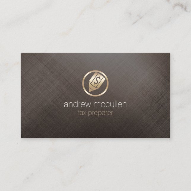 Tax Preparer Pen Dollar Icon Gold Brushed Metal Business Card (Front)