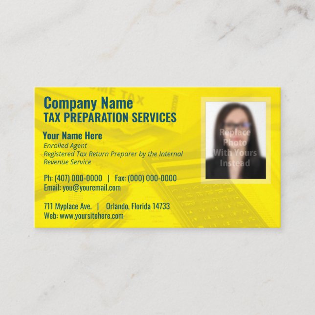 Tax Preparing (Preparer) Photo Business Card (Front)