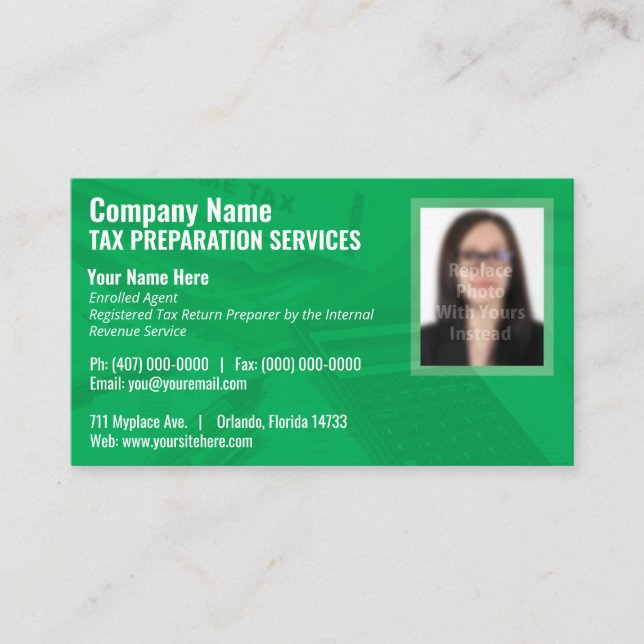 Tax Preparing (Preparer) Photo Business Card (Front)