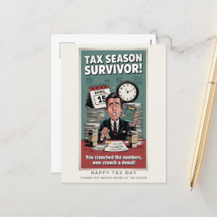 Tax Season Survivor 2024   Retro Humour Postcard