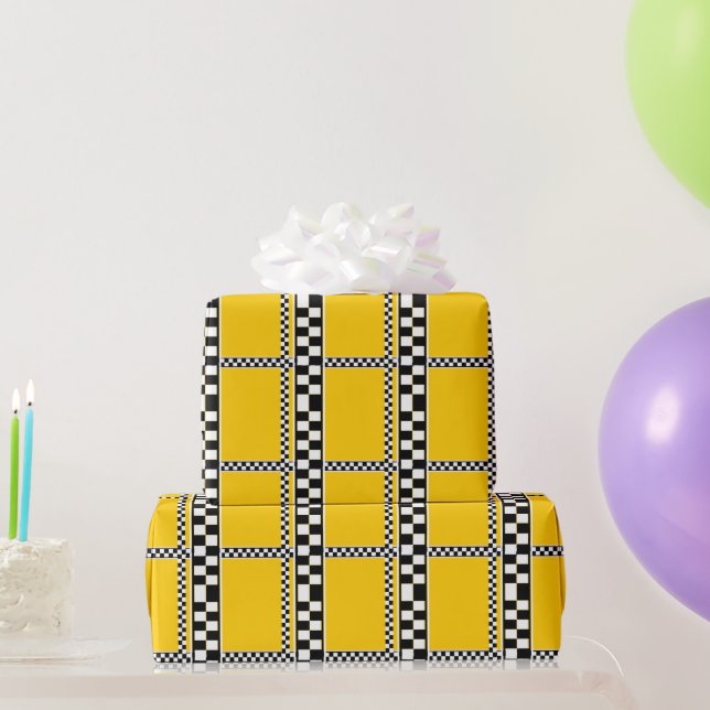 Taxi cab driver chequerboard pattern wrapping paper (Party Gifts)