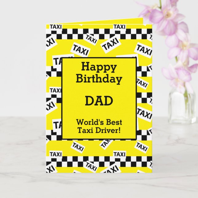 Taxi Cab Driver Chequered Birthday Card (Orchid)