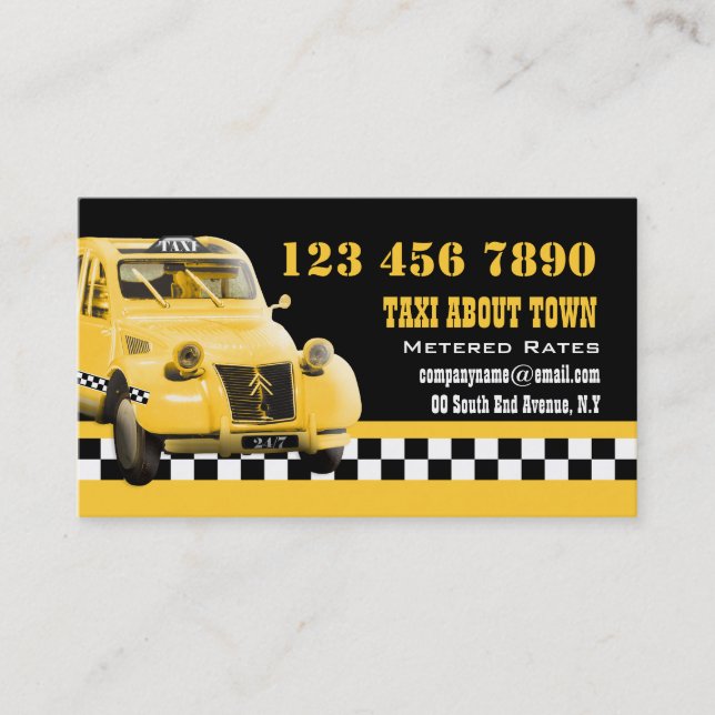 Taxi cab funny vintage yellow black business card (Front)