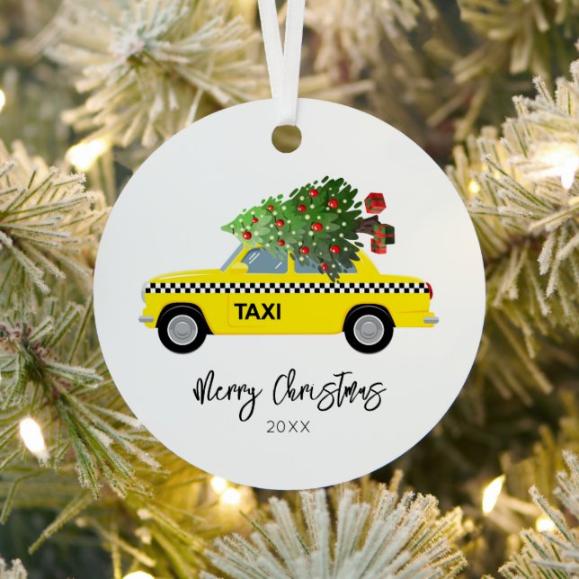 Taxi Cab Merry Christmas Tree Year Keepsake Metal Tree Decoration (Insitu)