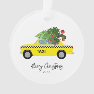 Taxi Cab Merry Christmas Tree Year Keepsake Ornament