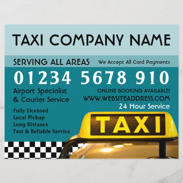 Taxi Cab Sign with Price List Advertising Flyer (Front)