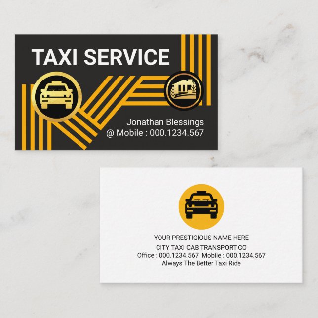 Taxi Car Riding On Yellow Taxi Route Business Card (Front/Back)