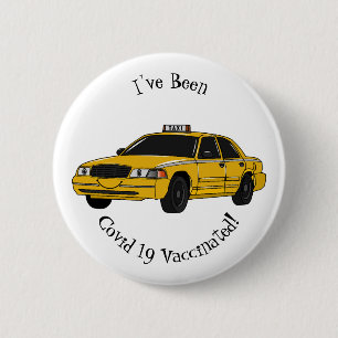Taxi cartoon illustration 6 cm round badge