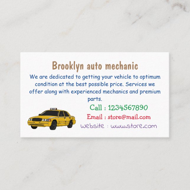 Taxi cartoon illustration business card (Front)
