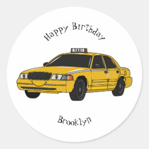 Taxi cartoon illustration classic round sticker