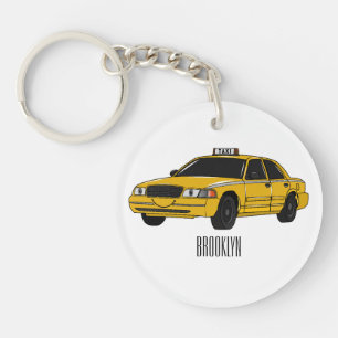 Taxi cartoon illustration key ring
