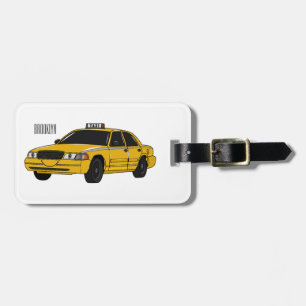 Taxi cartoon illustration luggage tag