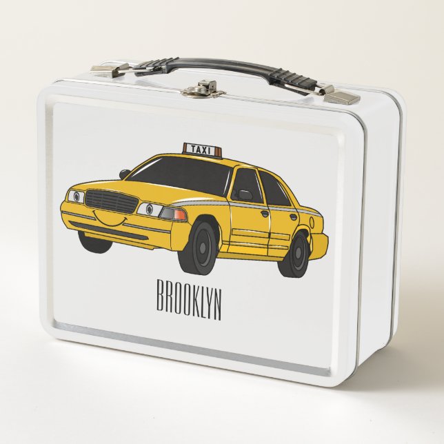 Taxi cartoon illustration metal lunch box (Front)
