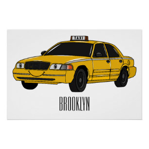 Taxi cartoon illustration poster