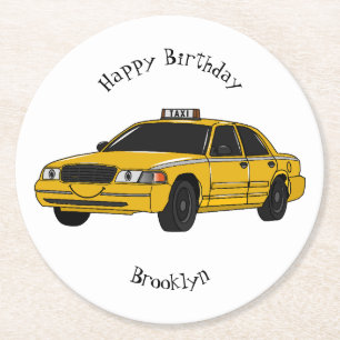 Taxi cartoon illustration round paper coaster