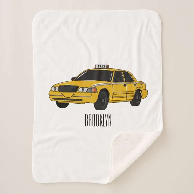 Taxi cartoon illustration sherpa blanket (Front)