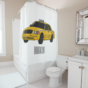 Taxi cartoon illustration shower curtain
