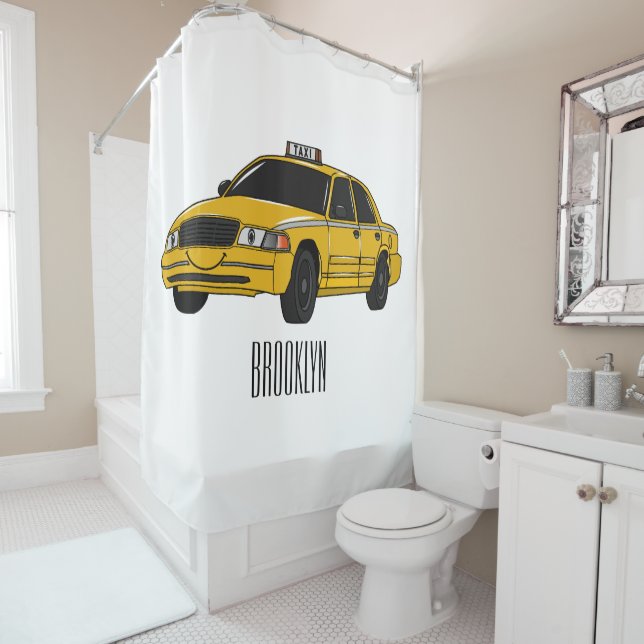 Taxi cartoon illustration shower curtain (In Situ)