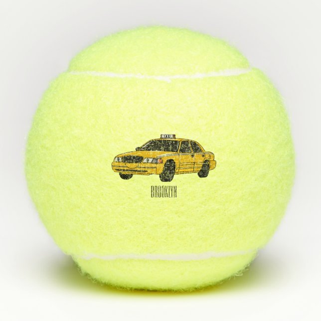 Taxi cartoon illustration tennis balls (Front)
