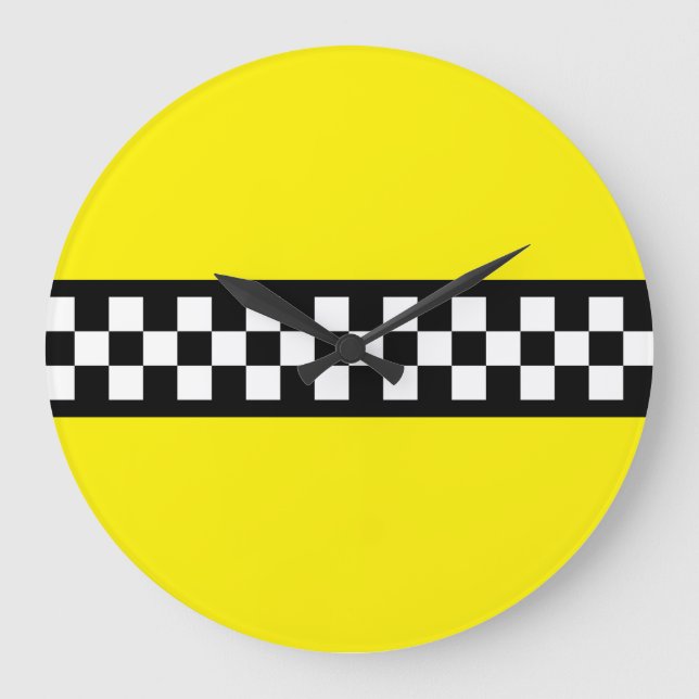 Taxi Check Stripe Pattern Large Clock (Front)
