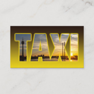 Taxi driver cabdriver yellow taxi with city sunset business card