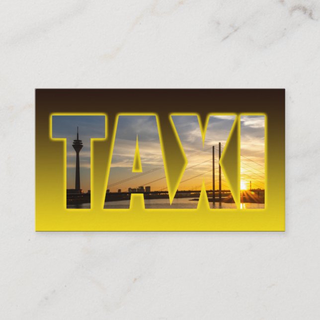 Taxi driver cabdriver yellow taxi with city sunset business card (Front)