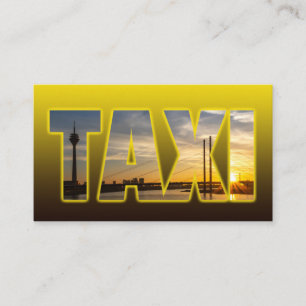 Taxi driver cabdriver yellow taxi with city sunset business card