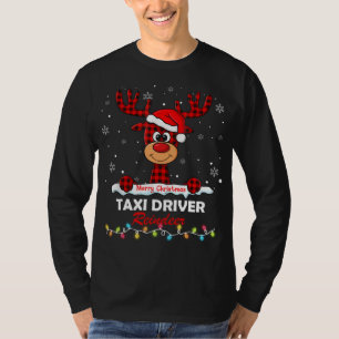 Taxi Driver Reindeer Santa Hat Buffalo Plaid Chris T-Shirt