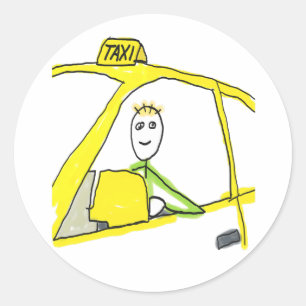Taxi Driver Stickman Classic Round Sticker