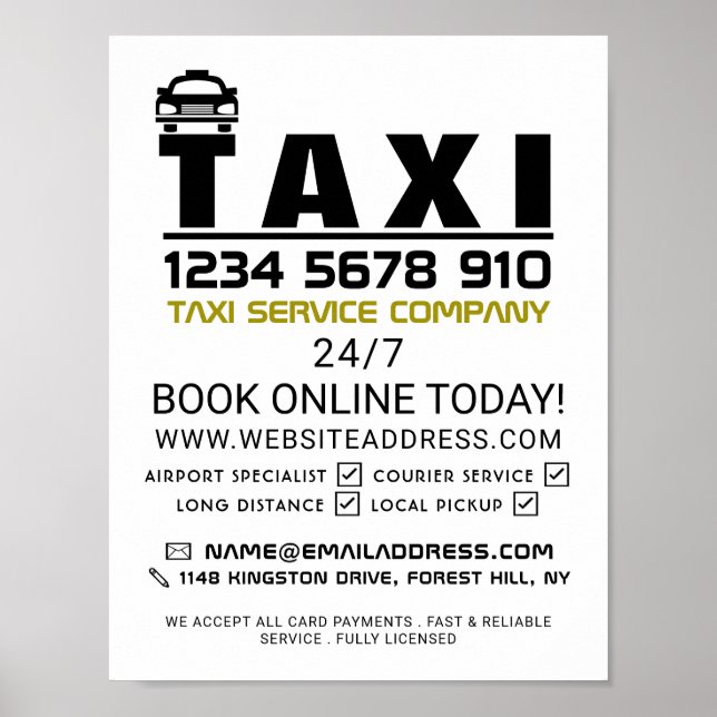 Taxi Firm Logo, Taxi Cab Firm Advertising Poster (Front)
