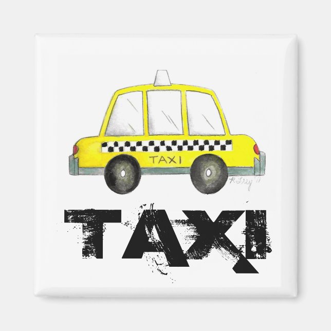 Taxi NYC Yellow New York City Chequered Cab Car Magnet (Front)