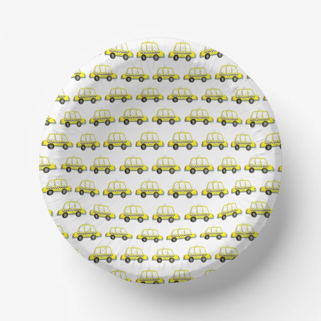 Taxi NYC Yellow New York City Chequered Cab Print Paper Plate (Front)