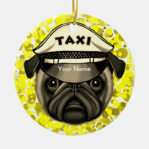 Taxi Pug  Ceramic Tree Decoration