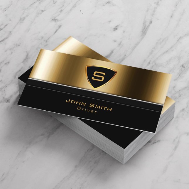 Taxi Service Luxury Gold Monogram Driver Business Card (Creator Uploaded)