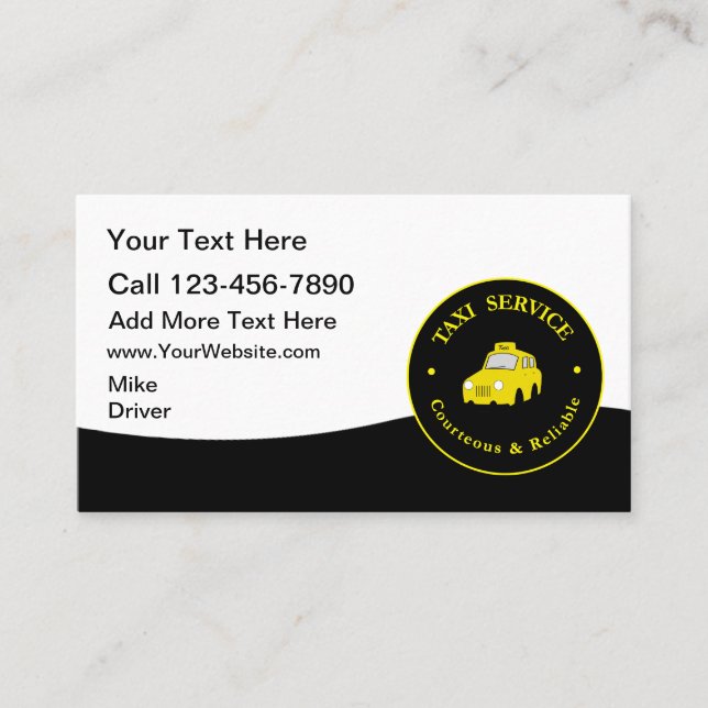 Taxi Service Modern Cab Driver Business Cards (Front)