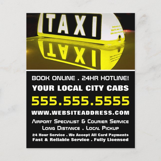 Taxi Sign Reflection, Taxi Cab Firm and Price List Flyer (Front)