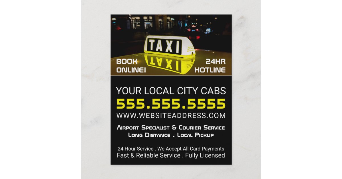 Taxi Sign, Taxi Cab Firm with Price List Flyer | Zazzle.co.uk