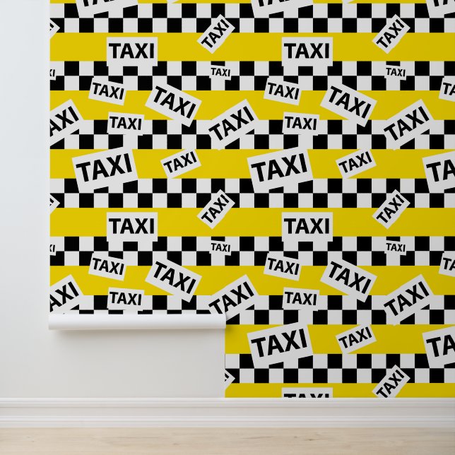 Taxi Signs, Fun Yellow Cab Chequerboard Wallpaper (Application)