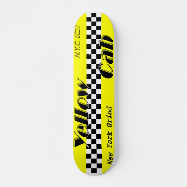 Taxi! Yellow cab chequered design skateboard (Front)