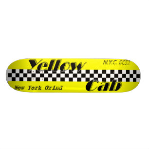 Taxi! Yellow cab chequered design skateboard